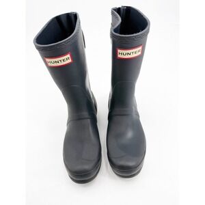 Hunter Original Short Back Adjustable Rain Boots Navy Blue Matte Womens 7 EU 38